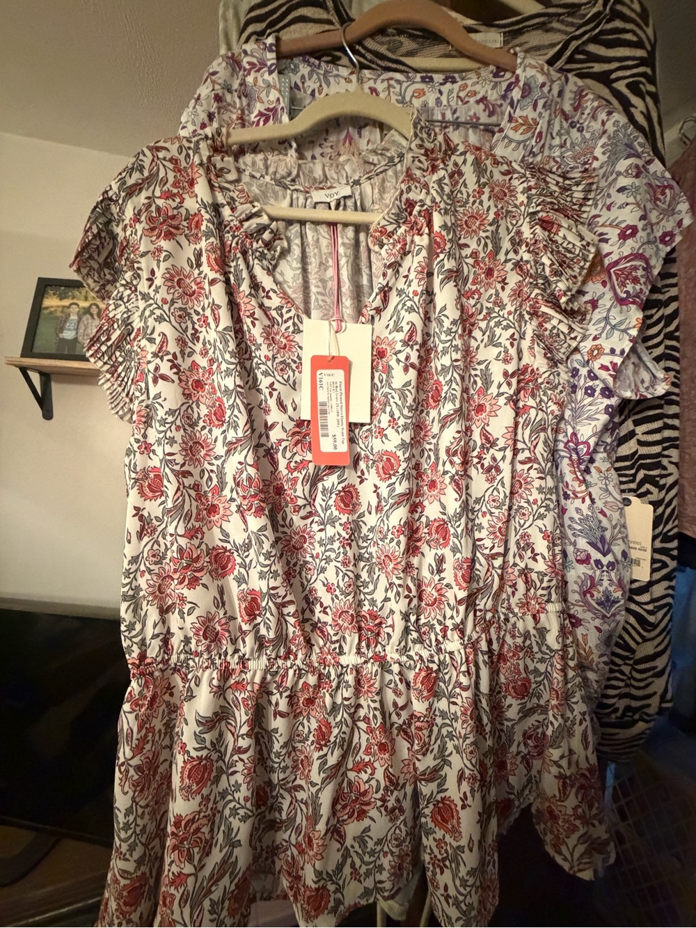 Women’s Floral Peplum Top in White and Red -